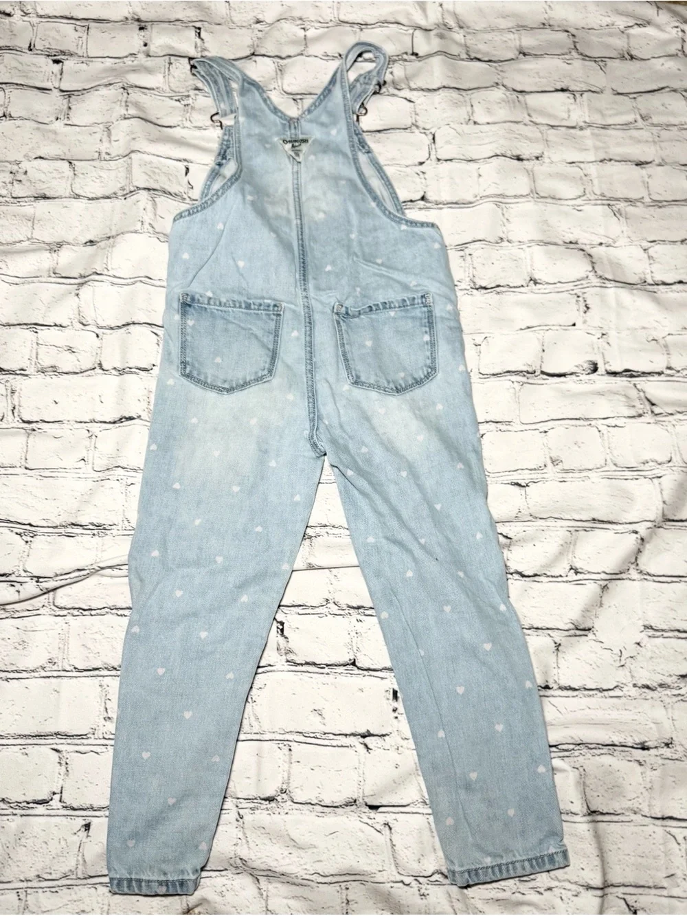 OshKosh B'gosh Denim Heart Print Overalls. Size 5T